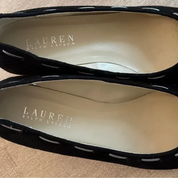 Ralph Lauren Cambree Suede Metallic Espadrilles Wedges Black Size 6.5 - Picture 5 of 6